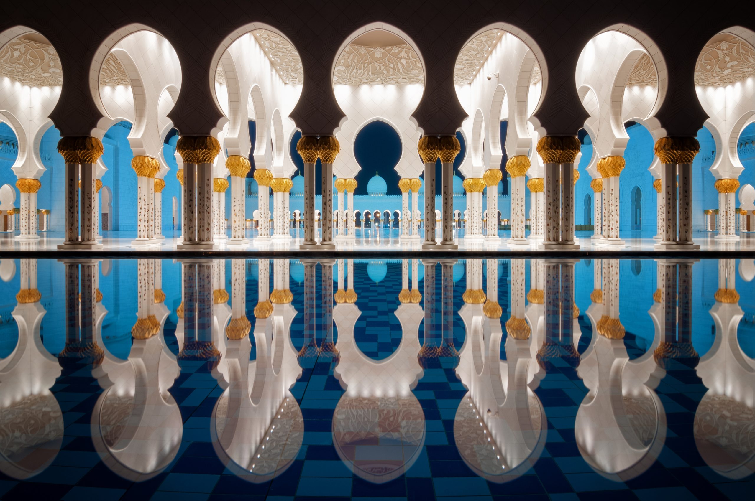 Amazing night reflection at Mosque, Abu Dhabi, United Arab Emirates